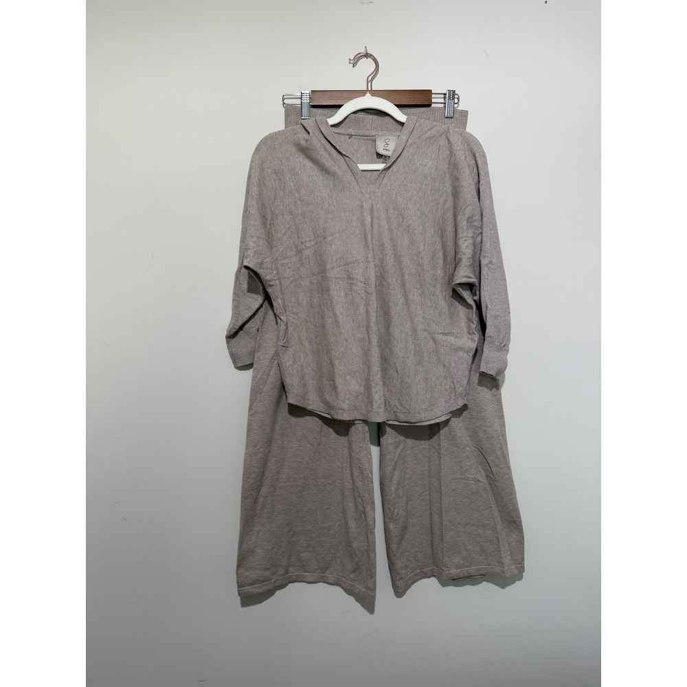 Sioni Womens Taupe Knit 2 Piece Lounge Set Hoodie & Wide Leg Pants Size M